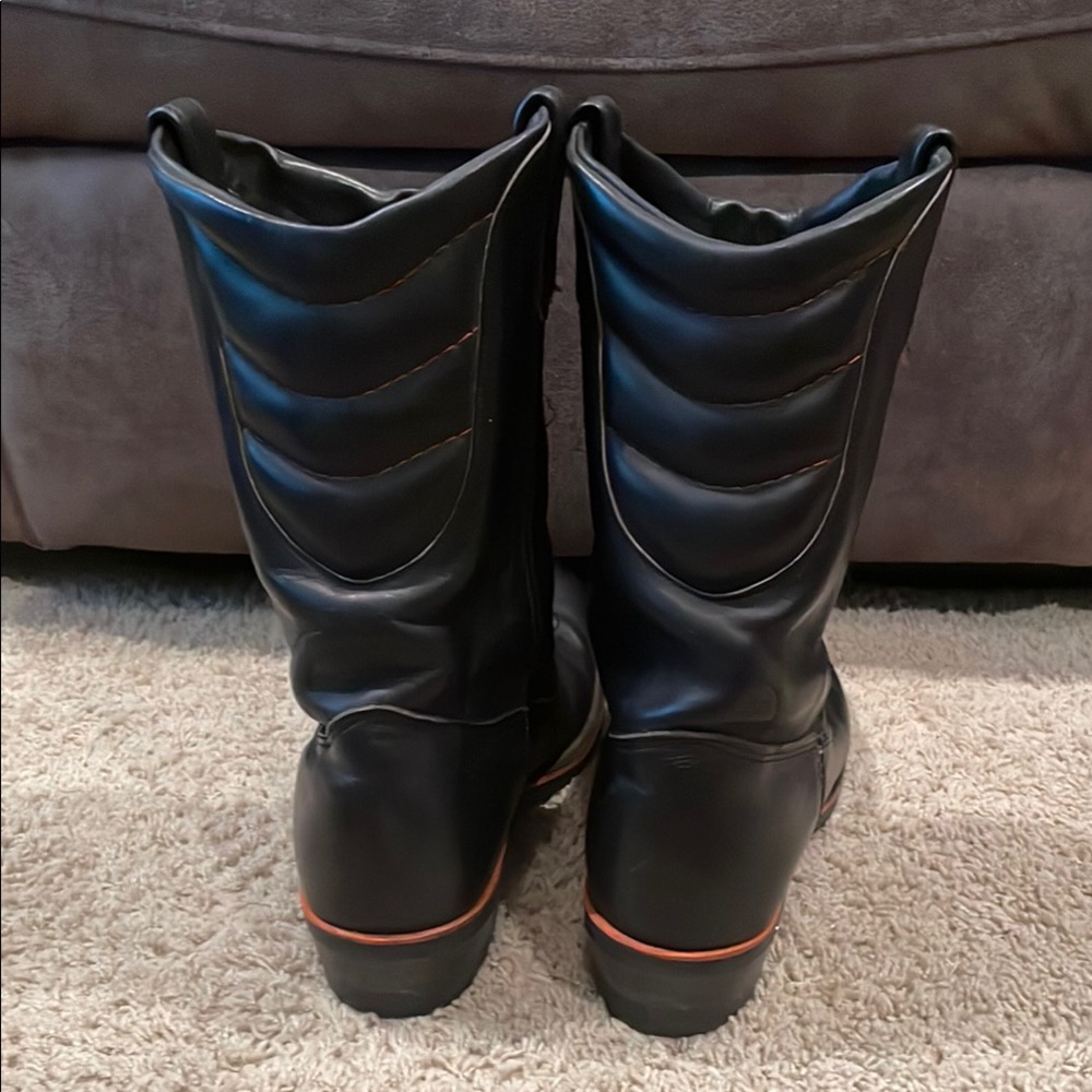 Harley-Davidson Black Leather Pull-On Men's Boots with Orange Trim - Picture 12 of 16